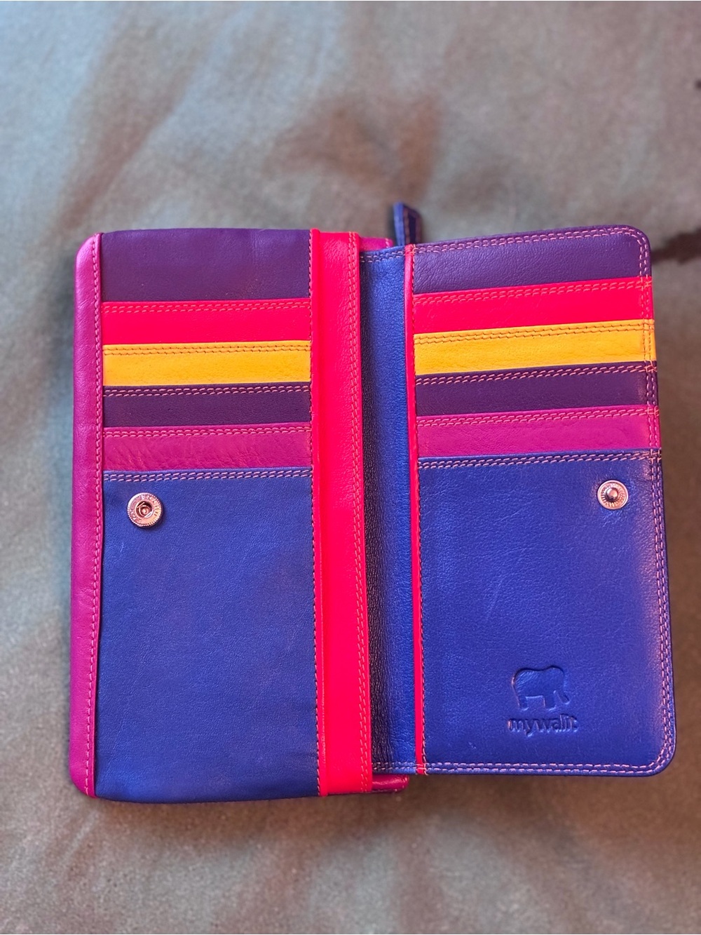 Colorblock Pink Purple Blue Leather Card Wallets